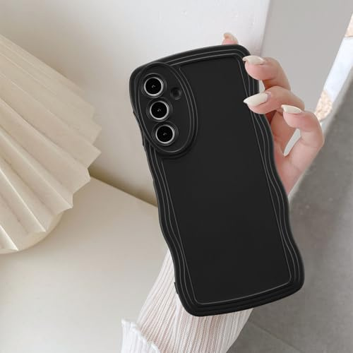 UEEBAI Wave Frame Case for Samsung Galaxy A17 5G, Cute Wave Frame Slim Fit Shockproof Phone Bumper Cover Soft Pretty Curly Wavy Case Anti-Scratch TPU Cover - Black