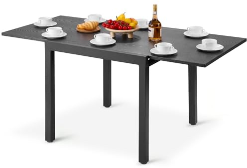 VEVOR Tavolo da Pranzo Estensibile per Esterni, Tavoli da Bistrot Rettangolari da 80 a160 cm, Struttura in Alluminio con Doghe in Acciaio, Mobili da Esterno, per Prato, Veranda, Grigio Scuro