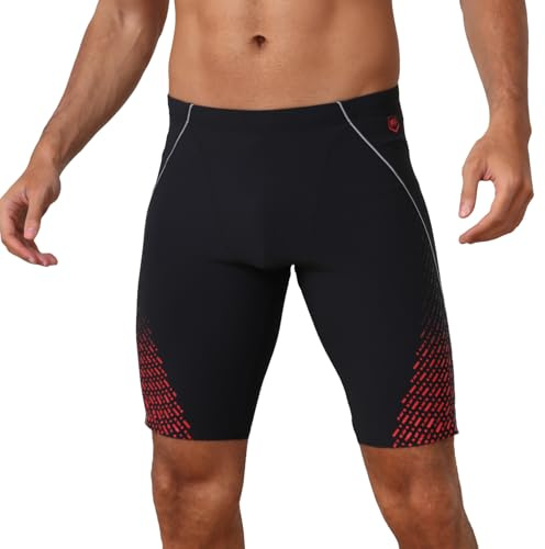 iSLASISIA Jammers Swim Shorts, Solid Athletic Swimming Trunks Men, Endurance Long Training Jammer Swimwear