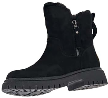 Botas de tobillo para mujer, de tacón bajo, tacón grueso, botas cálidas con forro, puntera redonda, antideslizantes, cómodas, botas de nieve, suela de goma, calzado de invierno casual para exteriores