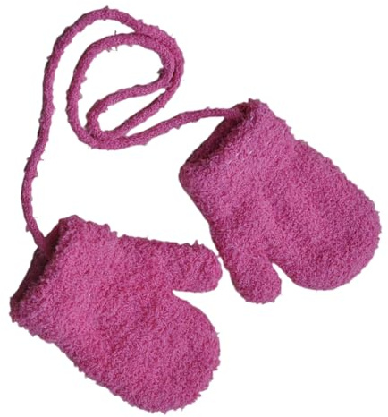 Vinterhandskar för småbarn, söta tjocka fingervantar med snöre - mjuk plysch, anti-förlust skydd för kallt väder tillbehör för 1-3 år gamla pojkar flickor barn, Rosa (Hot Pink), Refer to