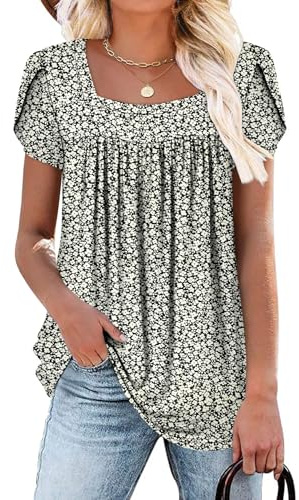 CHICZONE Womens Tunic Tops Short Sleeve Blouse for Leggings Loose Fit Summer Square Neck Shirts S-3XL