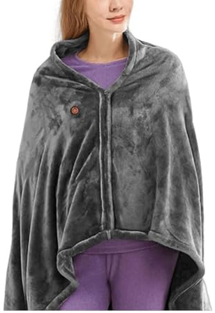 Crepundia Portable Heated Shawl, USB-Heizdecke, 3 Heizstufen, verstellbar, Schal, Überwurf, Korallensamt, schnelles Bein, for Zuhause und Büro(Grey 150X80cm)