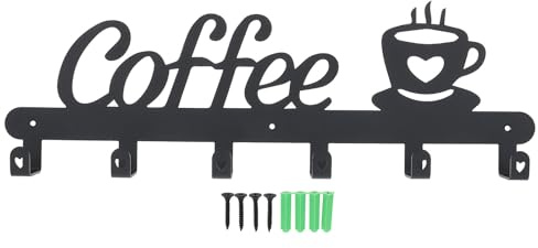 SHINEOFI Soporte para Tazas de Café de Hierro Negro Diseño Vintage, Estante de Pared para Organizar y Secar Tazas en Cocina o Café, Incluye Accesorios de Montaje