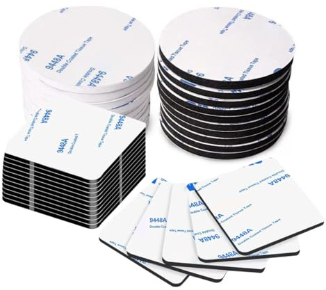 WUFKOP 40 Pezzi Cuscinetti Biadesivi in Schiuma Extra Forte, Rotondi e Quadrati 25x25mm Spessore 2mm, per Montaggio Senza Fori in Casa, Ufficio e Fai da Te