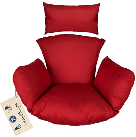 sunnypillow Hängesessel Kissen - Outdoor, Indoor - Auflage für Rattan & Polyrattan Hängeschaukel - Polster, Sitzauflage für Hängekorb - Extra Dick 15cm, UV - beständig, wasserdicht - Rot