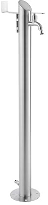 Edelstahl Wasserzapfstelle 93 cm, Garten Wasserhahn Säule aus Edelstahl 304 gebürstet, 2 Hahnanschlüsse & Schlauchhalter, Zapfsäule für Garten & Haus, inkl. Montagematerial