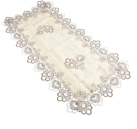 Axorafow Rechteckige Spitzentischdecke mit Stickerei, Tischwäsche für rustikalen Esstisch, Vintage, gehäkelt, Polyester, hohl geschnitzt (1)