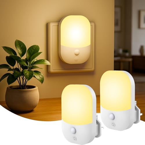 2 Pack Night Light Plug in Wall, Dimmable LED Night Light with Dusk to | Dawn Sensor, 3000K Warm White, 5 Brightness Levels, 0.3W Energy Saving Plug in Nightlight for Hallway Bedroom Kids Nursery