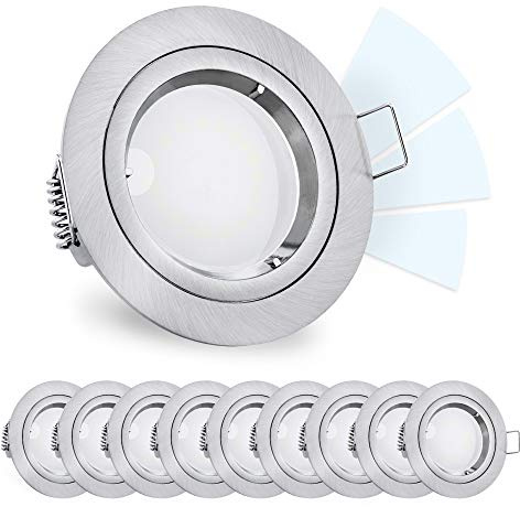 linovum 10er Set fourSTEP Deckeneinbauspots LED dimmen ohne Dimmer - GU10 neutralweiß 5W 230V Einbaustrahler gebürstet rund