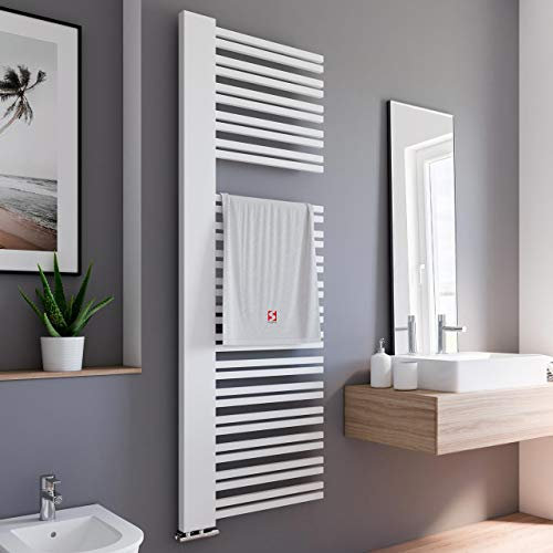 Schulte H033031 04 Badheizkörper Bologna, 181 x 60 cm, 1058 Watt Leistung, Anschluss unten links, alpinweiß, Heizkörper mit Handtuchhalter-Funktion