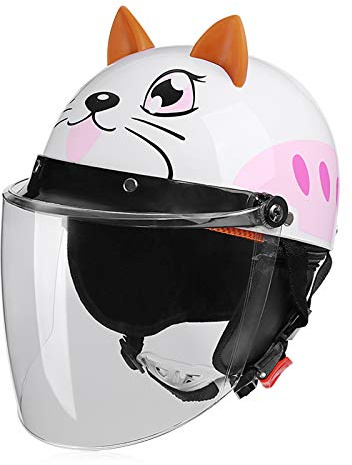 Galatée Casco da Bicicletta per Bambini, Adatto per Scooter Tricicli Skateboard e Biciclette, e Dotato di Sciarpa Calda e Visiera Parasole per la Protezione del Viso(Gatto, Età 5-12 anni)