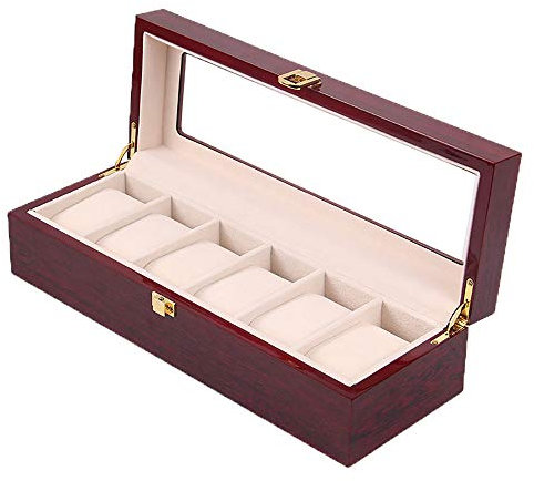 LJJ Edle Uhrenbox aus Massiv Holz Uhrenschatulle Uhrenkoffer,6slots