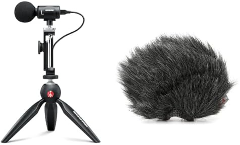 Shure MV88+ Video Kit mit digitalem Stereo-Kondensatormikrofon für Apple und Android, Schwarz & AMV88-FUR Windjammer für MV88
