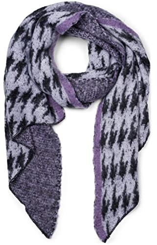 styleBREAKER Damen Web Schal mit Pepita Hahnentritt Muster in asymmetrischer Form, warm Winter weich, Stola 01017135, Farbe:Flieder-Lila