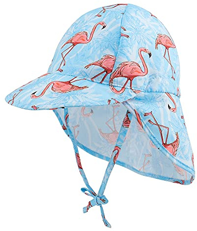 LACOFIA Baby solskydd strandhatt småbarn supermjuk justerbar klaffmössa barn sommar visir keps, A-Blå flamingo, 6-18 Månader