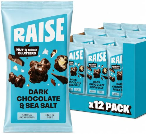 RAISE Nut & Seed Cluster Bites | High Fibre, Protein Snack | Dark Chocolate & Sea Salt (12 x 35g) | Gluten Free, Vegan