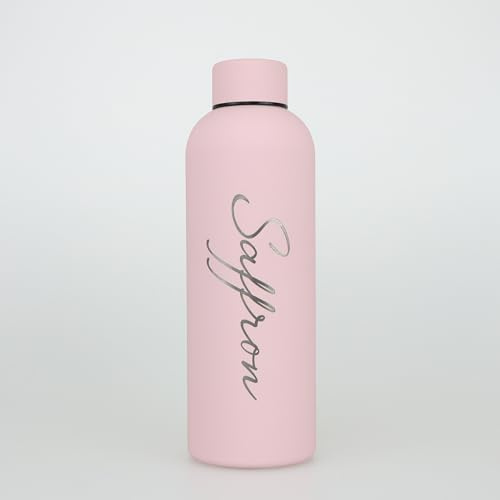 cribstar Botella de agua aislada grabada personalizada, botella de agua de acero inoxidable, botella de bebida de doble pared que mantiene 12 horas calientes y 24 horas frías, 500 ml, termo al vacío