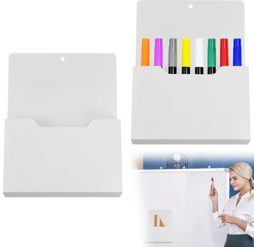SLTAXAR 2 Pack Magnetischer Aktenhalter a4 Dokumentenhalter Magnetischer Stiftehalter Weiß Zeitungshalter Magnetisch Markerhalterung Magnetischer Papierhalter für Schule Büro Zuhause Kühlschrank