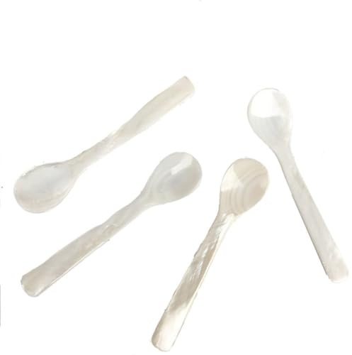 Yurosiay 2 stycken pärlemorskedar naturliga mussla skedar handgjorda kaviarskedar pärlemor äggsked pärlemor kaffesked syltsked medelhavet stil mussla 12 cm vit