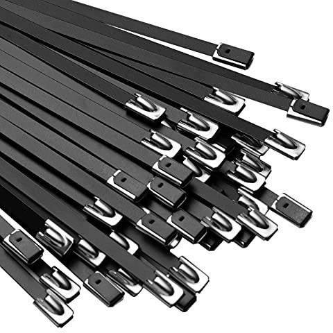 OFFO Black Zip Ties Made of Metal 4.6 * 300mm Premium Heavy Duty Stainless Steel Wire Multifunctional Locking Exhaust Wrap Flexible Durable 15Pcs
