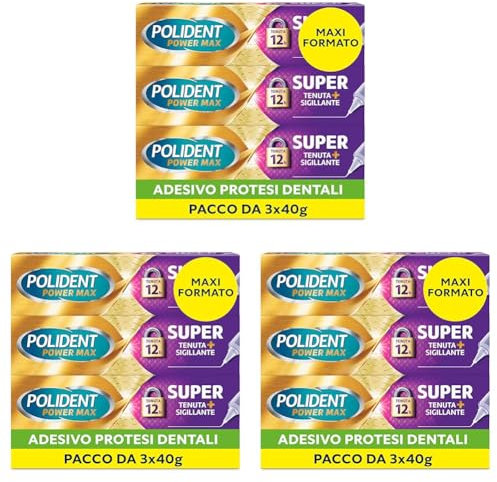 Polident Super Tenuta e Sigillante, Adesivo per Protesi Dentale, 12 Ore di Tenuta Giornaliera, Limita le Infiltrazioni di Cibo, Gusto Neutro, Pacco 3x40g (Confezione da 3)