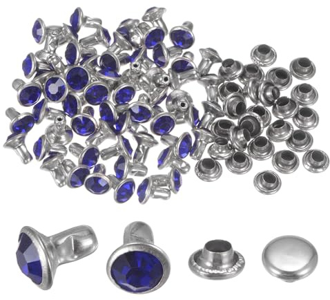 sourcing map 100pcs Crystal Rivets 6mm Rhinestone Rivets Rapid Stud Rivets for Clothing Leather Crafting Fabric Arts Crafts Decoration Leathercraft DIY Leather-Craft, Dark Blue