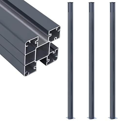 Juroupi Poteaux de clôture 3 pcs Gris foncé 185 cm Aluminium Barriere Jardin Exterieur,Barriere Jardin,Portillon Grillage