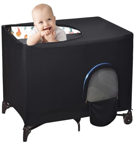 Funvalley Surperfect Pack N Play Crib Blackout Canopy Cover Portable Stretchy Breathable Travel Netting Crib Cover and Shade for Travel Cribs Indoor and Outdoor Children's Sleep Safety (Large)