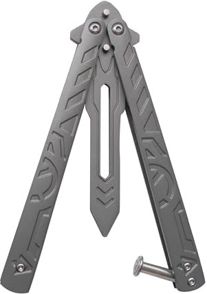 Genérico Navaja Mariposa Entrenamiento fabricada en acero inoxidable sin filo para practicar con seguridad diseño exclusivo con grabados plegable tipo abanico color negro plata