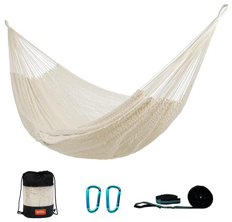 LazyDaze Handgewebte Maya-Hängematte für den Außenbereich, Doppelseil, Baumhängematten mit Ständer für draußen, Terrasse, Innenbereich, Schlafzimmer, Hamacas para adultos, Beige