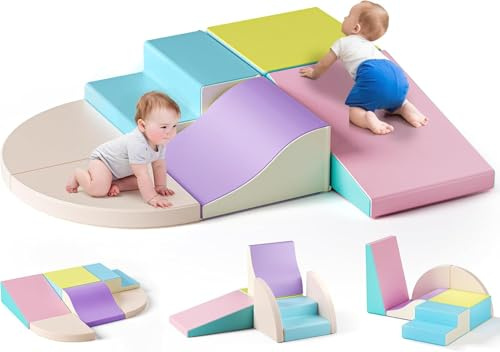 baby climbing blocks, Foam with Slides, Training Toddlers' Sensory and Motor Skills, Foam Playground Set, Multi-colored Toys for Toddlers ages 1-3 for Climbing,Macaroon color