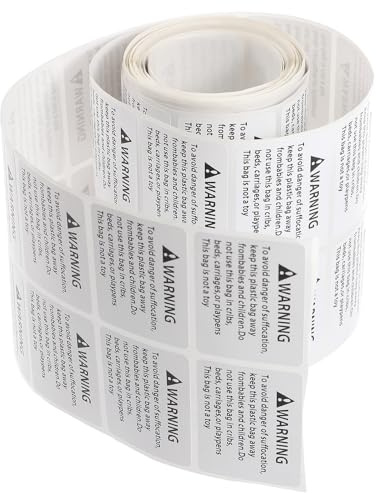 Healvian Etiquetas de Advertencia de Asfixia Adhesivas 4X3 CM 500 Unidades por Rollo Pegatinas de Advertencia para Bolsas Plásticas Señal de Seguridad para Protección Infantil