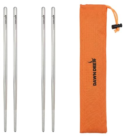 Bacchette in titanio, 2 paia con custodia per il trasporto, 21 cm, ultraleggere, 14 g ciascuna, design cavo, parte superiore quadrata anti-rotolo, punta antiscivolo incisa al laser, finitura sabbiata