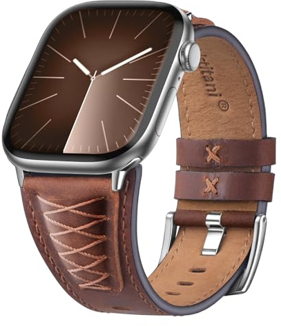 Wristitani Echtes Leder Armband kompatibel mit Apple Watch 44mm 45mm 46mm 49mm für Herren, Ersatzarmband für iWatch SE3/2/1 Ultra 3/2/1 Serie 11 10 9 8 7 6 5 4