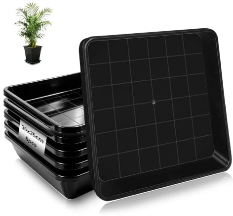 Ezitruz 6 STK Blumentopfuntersetzer 35x35 cm Blumentopf Untersetzer Eckig | Pflanzen Untersetzer, Schwarz, Unterteller Blumentopf, Kunststoff, Blumenuntersetzer, Pflanzenuntersetzer, für Garten, Balkon
