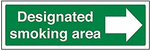V Safety 57016AX-S Designated Smoking Area/Arrow Right Prohibition Sign - Landscape - 300mm x 100mm - Self Adhesive Vinyl, Green
