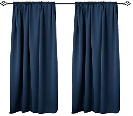 WOLTU 2er Set Gardinen Vorhang Blickdicht Kräuselband für Schiene, 250 g/m² Schwere Verdunklungsvorhänge Thermovorhang kälteschutz lichtdicht für Wohnzimmer Kinderzimmer, 135x175 cm Dunkelblau