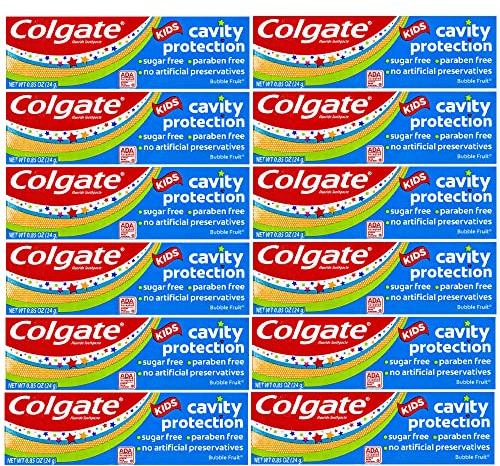 Colgate Kids Cavity Protection Fluoride Toothpaste, Bubble Fruit Flavor, Travel Size 0.85 oz (24g) - Pack of 12