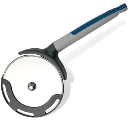 Tasty Cortador de Pizza XXL, Cortapizzas de Gran Tamaño con Protector de Seguridad para la Mano, Acero inoxidable, Polipropileno y Elastómero, Apto para Lavavajillas, 25x11cm, 1 ud.