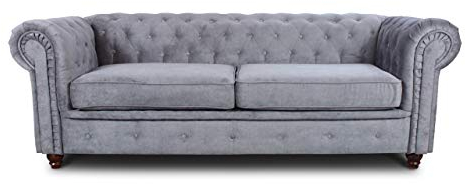 Sofa Chesterfield Asti 3-Sitzer, Couch 3-er, Glamour Design, Couchgarnitur, Sofagarnitur, Holzfüße, Polstersofa - Wohnzimmer (Grau (Capri 09))