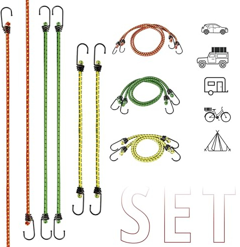 Walser Gepäckspanner mit Haken, Spanngummi-Set 6X bunt, 6 Spanngurte mit Haken, Gepäckriemen, Spannseil, Expander-Set, Gummi-Spanner bunt