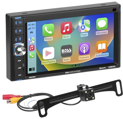 BOSS Audio Systems BCP62-RC Car Stereo - Apple CarPlay, Double Din, 6.2 Inch Capacitive Touchscreen, Bluetooth, No CD DVD Player, AM/FM Radio Receiver, Backup Camera