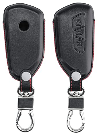 kwmobile Autoschlüssel Hülle kompatibel mit VW Golf 8 3-Tasten Autoschlüssel - Leder Schutzhülle Schlüsselhülle Schwarz Rot