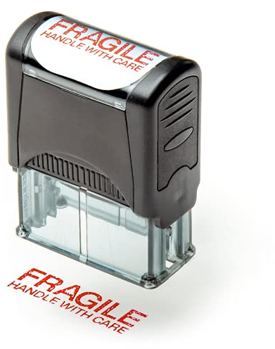 Tampon auto-encreur en caoutchouc, encre rouge rechargeable préinstallée – 35 x 8 mm (poignée fragile avec soin)