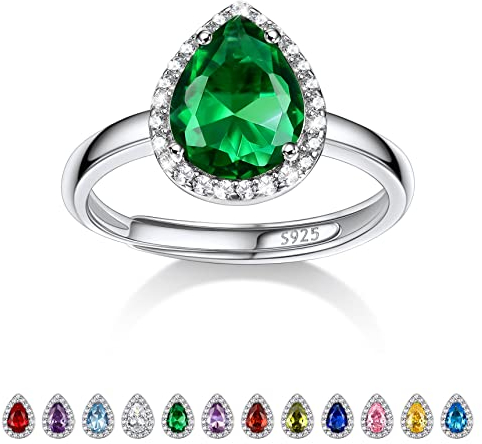 Bestyle Ring mit Grüner Stein für Damen Silber 925 Smaragd Schmuck Verstellbarer Fingerring Bling Verlobungsring Geschenk für Geburtstage