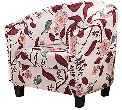 Highdi 2 Teilige Clubsessel Schonbezug, Elastische Sesselhusse Blumen Muster Sesselüberwürfe mit Armlehne Sesselschoner Abnehmbarer für Cocktailsessel Clubsessel Loungesessel (Rosa)