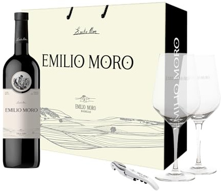 Emilio Moro - Estuche Regalo de El Brindis de Siempre - Incluye: Vino Tinto Emilio Moro de 75 cl, 2 Copas de Vino Grabadas y 1 Sacacorchos