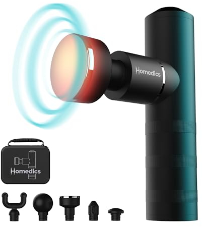 HoMedics MYTI Mini Massage Gun - Pocket Heated Electric Handheld Massagers with 5 Attachments & 4 Intensity Settings, Deep Tissue Vibrating Percussion Massager for Discomfort Ease & Travel - Black