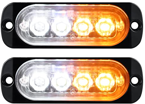 Willpower 2pcs 4LED Luces de Advertencia de Emergencia Ámbar Blanco Luz Estroboscópica Intermitente Peligro 12V 24V Barra de Luz Impermeable pour Coche Vehículo Camión Caravana Motocicleta Universal